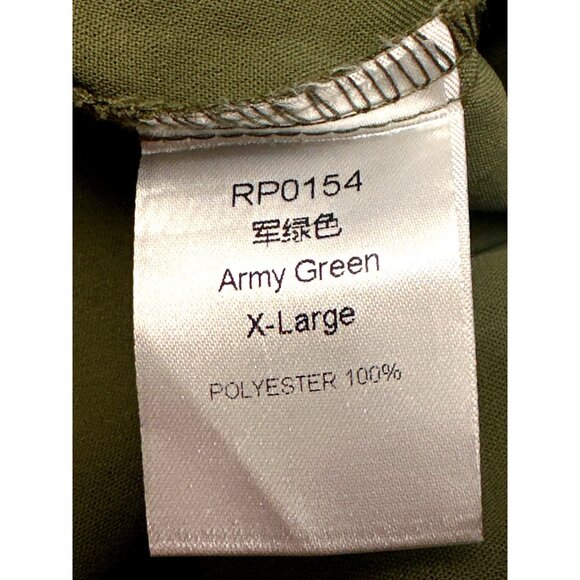 CCC Army Green Chic Henley Short Sleeve Button Up Lapel Shirt All Polyester XLGE - Picture 8 of 10